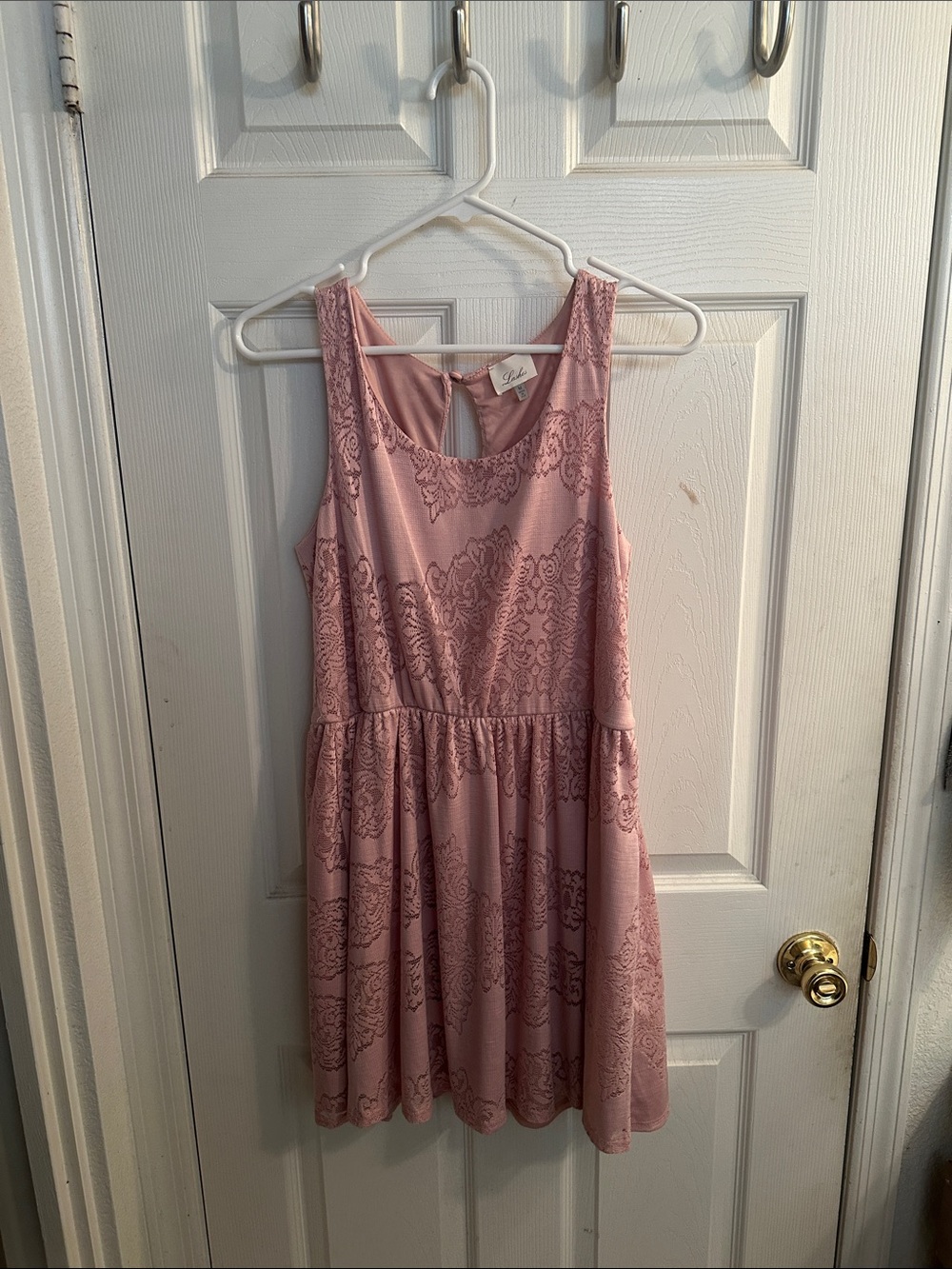 Girls' Sleeveless Pink Lace-Pattern Skater Dress